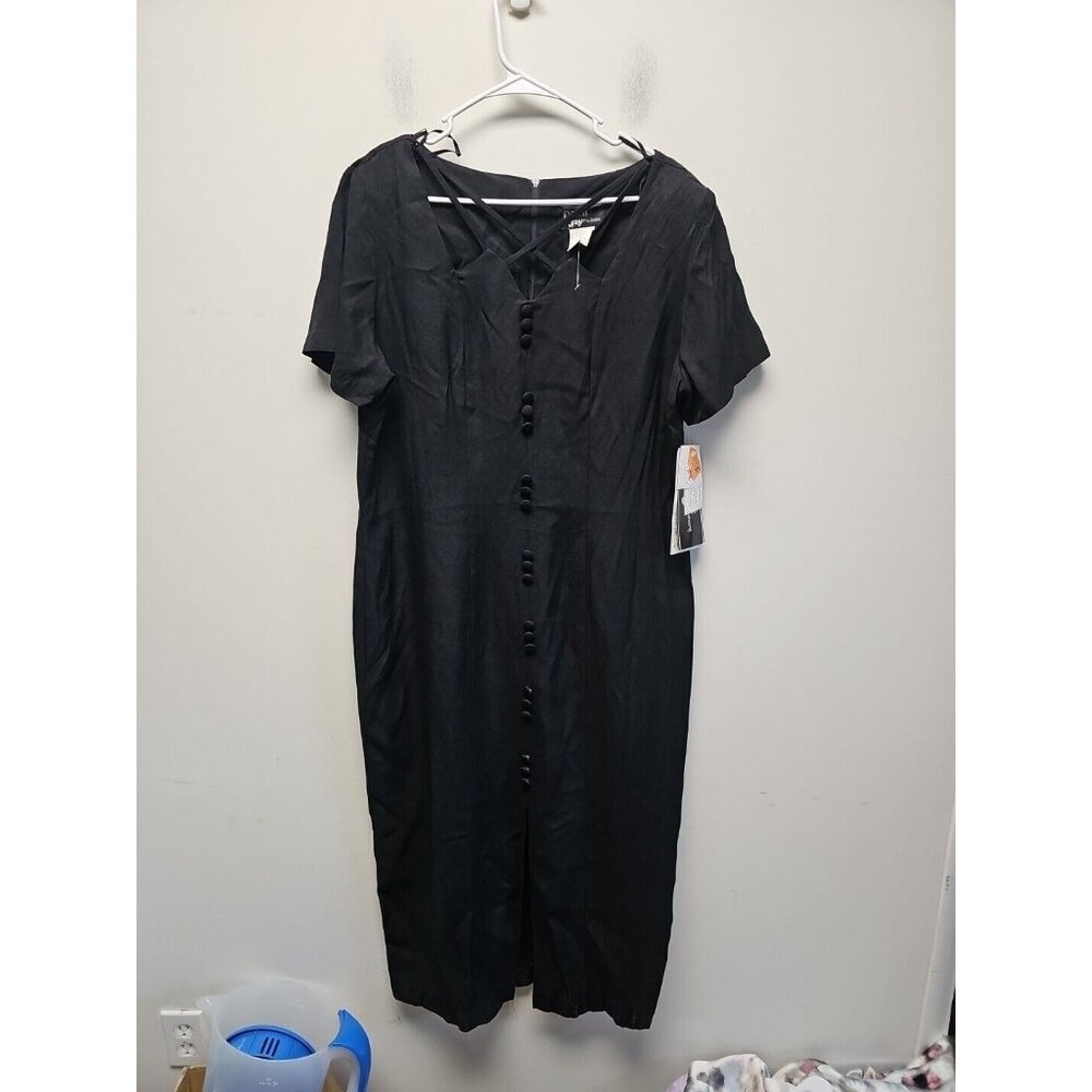 Vintage 80's 90's Dawn Joy Women's Dress Rayon Black Maxi 16 Button Detail New